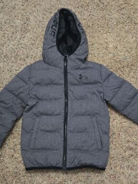 Boys Under Armour Heather Gray Hooded Puffer Jacket